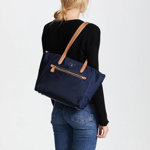 MICHAEL KORS Purse Nylon Leather Trim Tote Shopper Multiple Pockets Black Brown - Picture 1 of 15